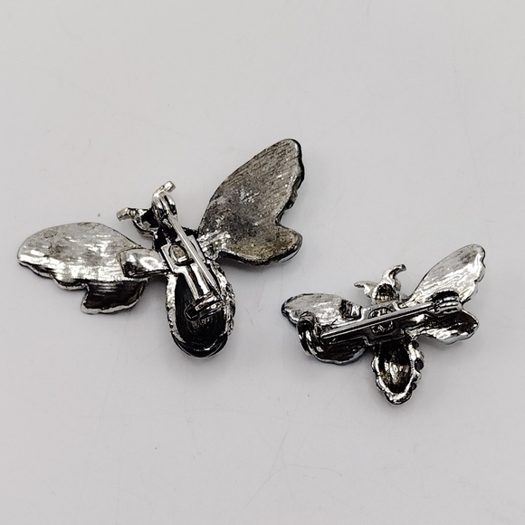 Vintage Marcasite Look Teal Enamel Bee Scatter Pin Pair - Picture 3 of 4